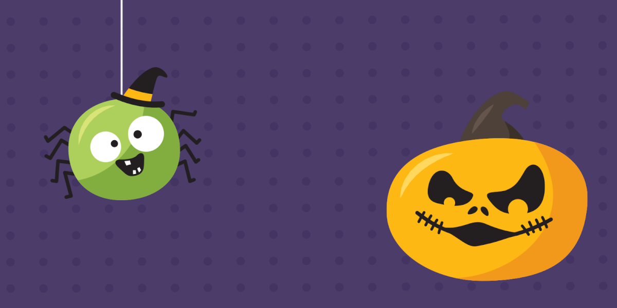 Funny spider and menacing pumpkin lantern Halloween