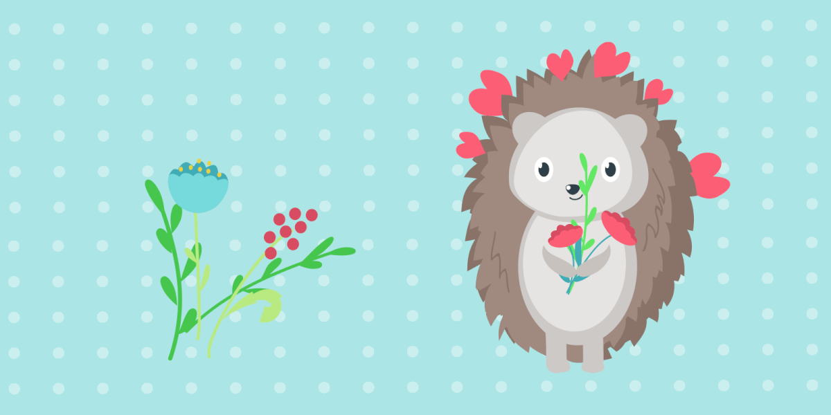 Hedgehog with flowers for Valentine's Day