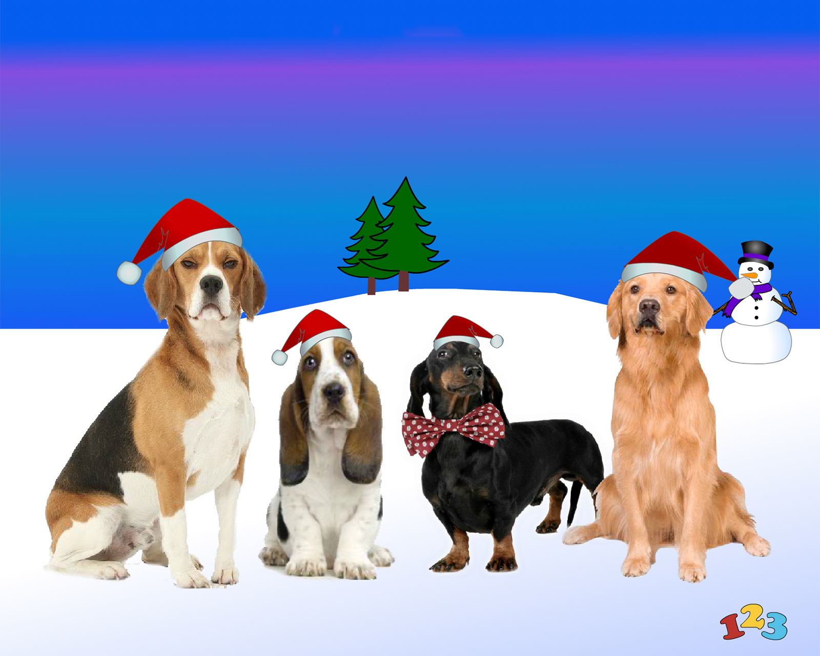 Sparkling christmas tree card Dog choir - Christmas - send free eCards from 123cards.com