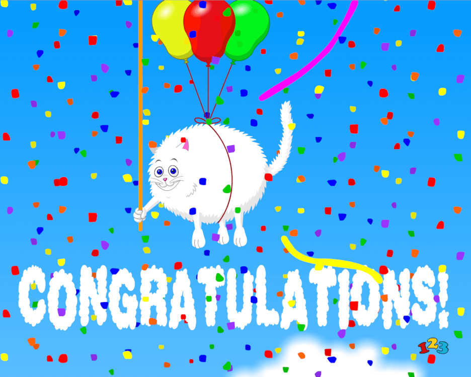 Cat with balloons - Congratulations - send free eCards from 123cards.com